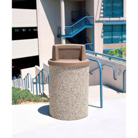 Concrete Waste Receptacle W/Brown Plastic Push Door Top - 26" Dia x 44" Gray/Tan
