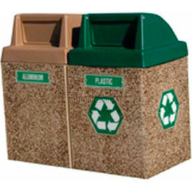 2 Bin Trash and Recycle Container, 88 Gallon, Gray/Tan