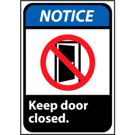 Notice Keep Door Closed Sign, 10''W x 14''H, Rigid Plastic