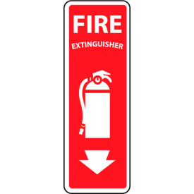 Fire Safety Plastic Sign, Fire Extinguisher, 4"W x 12"H, Gray