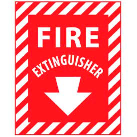 Fire Safety Plastic Sign, Fire Extinguisher, 9"W x 12"H, Gray