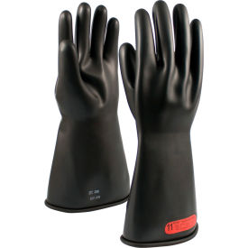 Electrical Rated Gloves, Black, 14", Unlined, Smooth Finish, Beaded, Class 0, 10