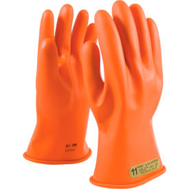 Electrical Rated Gloves, 11"L, Unlined, Smooth Finish, Beaded, Orange, Class 00, Size 9