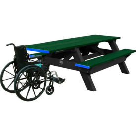 Standard 8' Picnic Table, One End, ADA Compliant, Green Top/Black Frame