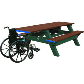 Standard 8' Picnic Table, One End, ADA Compliant, Brown Top/Green Frame
