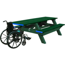 Standard 8' Picnic Table, One End, ADA Compliant, Green Top/Green Frame