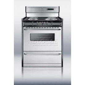 Summit-Deluxe 220V Electric Range, S/S Doors, Clock/Timer, Oven Window, Light 30"W