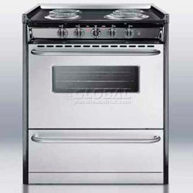 Summit-Slide-In Electric Range, 30"W, Stainless Steel Doors, Black Porcelain Top