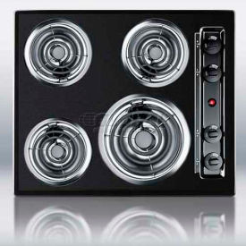 24"W 220V Electric Cooktop, Black Porcelain Finish