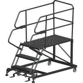 3 Step Heavy Duty Steel Mobile Work Platform With Handrails - 24" x 60" Platform
