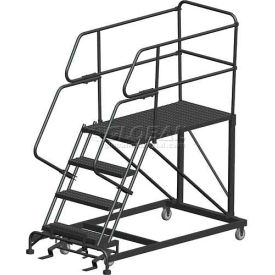 4 Step Heavy Duty Steel Mobile Work Platform with Handrails - 36" x 60" Platform