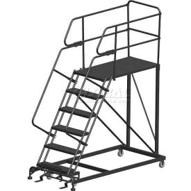 6 Step Heavy Duty Steel Mobile Work Platform with Handrails - 36" x 36" Platform