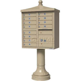 Vital Cluster Box Unit w/Vogue Traditional Accessories, 12 Unit & 1 Parcel Locker, Sandstone