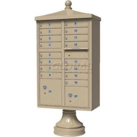Vital Cluster Box Unit w/Vogue Traditional Accessories, 16 Unit & 2 Parcel Lockers, Sandstone