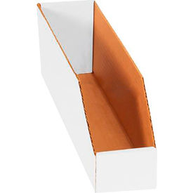 Open Top Corrugated Bin Boxes, 3"Wx18"Lx4-1/2"H, White