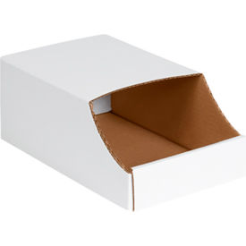 Stackable Corrugated Bin Boxes, 7"Wx12"Lx4-1/2"H, Oyster White