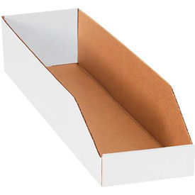 Open Top Corrugated Bin Boxes, 6"Wx24"Lx4-1/2"H, White