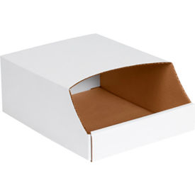 Stackable Corrugated Bin Boxes, 9"Wx12"Lx4-1/2"H, Oyster White