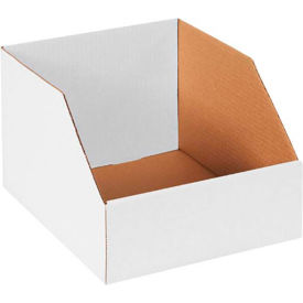 Jumbo Open Top Corrugated Bin Boxes, 10"Wx12"Lx8"H, White