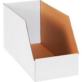 Jumbo Open Top Corrugated Bin Boxes, 8"Wx18"Lx10"H, White