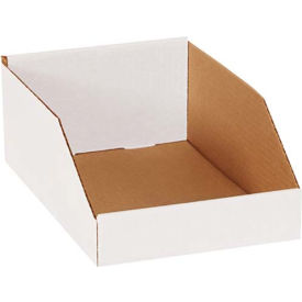 Open Top Corrugated Bin Boxes, 8"Wx12"Lx4-1/2"H, White