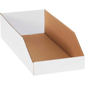 Open Top Corrugated Bin Boxes, 8"Wx18"Lx4-1/2"H, White