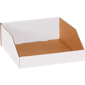 Open Top Corrugated Bin Boxes, 12"Wx12"Lx4-1/2"H, White