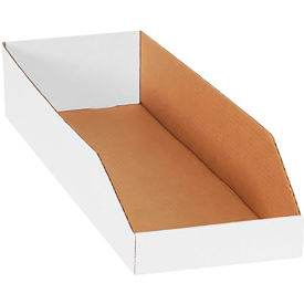 Open Top Corrugated Bin Boxes, 8"Wx24"Lx4-1/2"H, White