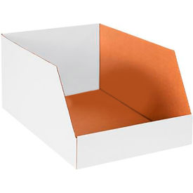 Jumbo Open Top Corrugated Bin Boxes, 16"Wx24"Lx12"H, White