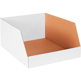 Jumbo Open Top Corrugated Bin Boxes, 20"Wx24"Lx12"H, White