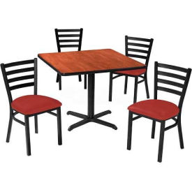 36" Square Table & Ladder Back Chair Set, Mahogany/Red Vinyl Chair