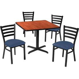 42" Square Table & Ladder Back Chair Set, Gray Nebula/Slate Blue Vinyl Chair