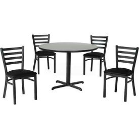 42" Round Table & Ladder Back Chair Set, Graphite Nebula/Black Vinyl Chairs