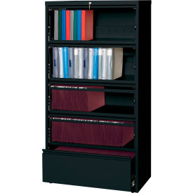 36"W Receding Drawer Front Lateral File 5-Drawer- Black
