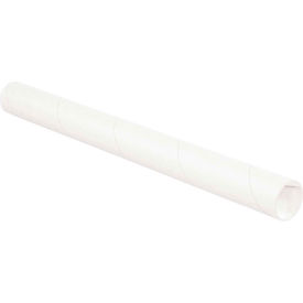 Mailing Tubes with Caps, 2" Diameter x 18" Length, 0.06" Thick, White, Pack of 50