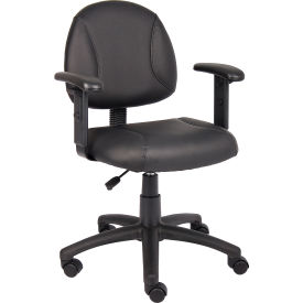 Office Chair with Arms - Leather - Mid Back - Black