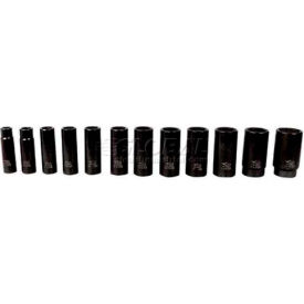 Impact Socket Set, 1/2" Drive, 6 Point, Deep, 12 Piece