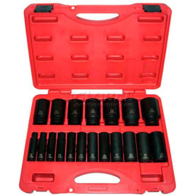 Impact Socket Set, 1/2" Drive, 6 Point, Deep, 19 Piece