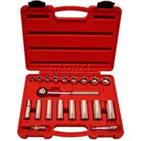 Fractional Socket Set, 3/8" Drive, 6 Point, 20 Piece, Deep