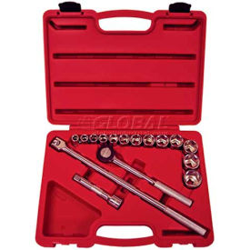 Fractional Socket Set, 1/2" Drive, 6 Point, 16 Piece, Short