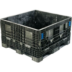 BulkPak Folding Bulk Container, 48"L x 44-1/2"W x 26-1/2"H, 1800 lb. Cap, Black, Polyethylene