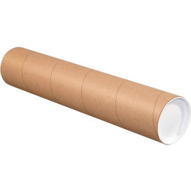 Mailing Tubes With Caps, 4" Dia x 12"L, 0.08" Thick, Kraft, 15/Pack