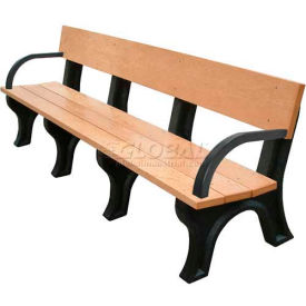 Landmark 8' Backed Bench with Arms, Cedar Bench/Brown Frame