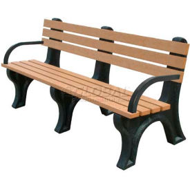 Econo Mizer 6' Backed Bench with Arms, Cedar Bench/Brown Frame