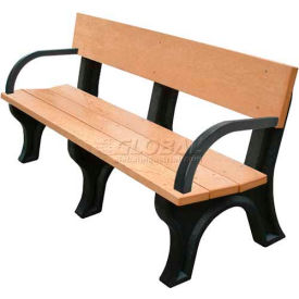 6' Backed Bench with Arms, Cedar Bench/Brown Frame