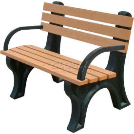Econo Mizer 4' Backed Bench with Arms, Cedar Bench/Brown Frame