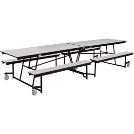 Mobile Cafeteria Table With Fixed Benches, 145"L x 56"W, Gray Top/Black Frame