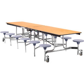 Mobile Cafeteria Table With Stools, 145"L x 59"W, Oak Top/Gray Stools/Chrome Frame