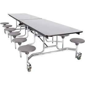 Mobile Cafeteria Table With Stools, 145"L x 59"W, Gray Top/Gray Stools/Chrome Frame