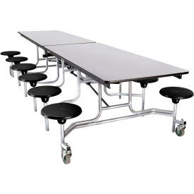 Mobile Cafeteria Table With Stools, 145"L x 59"W, Gray Top/Black Stools/Chrome Frame